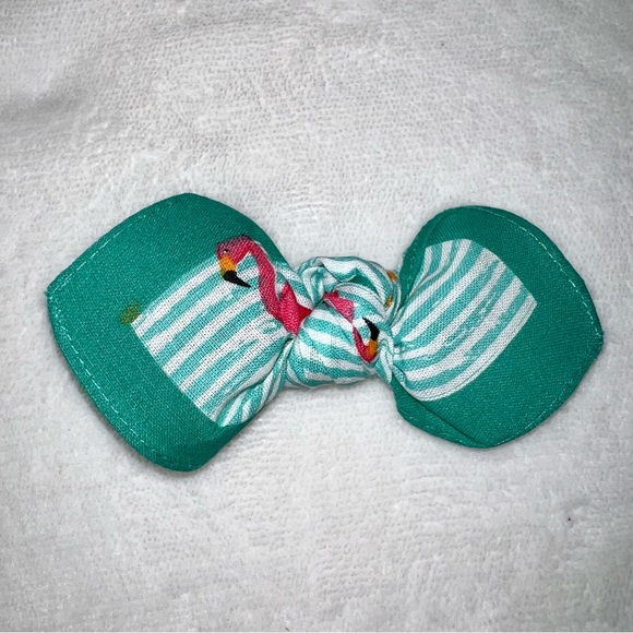 Flamingo and Stripes Retro Bandana Knotted Hair Bow - Picture 7 of 11
